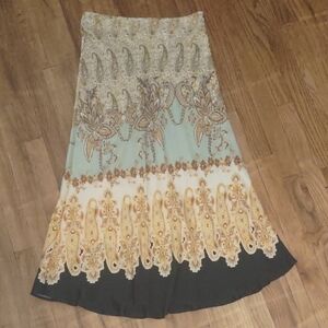 H&M Paisley Bias Cut Midi Skirt - Cream, Tan, Black, Blue - SIZE 8